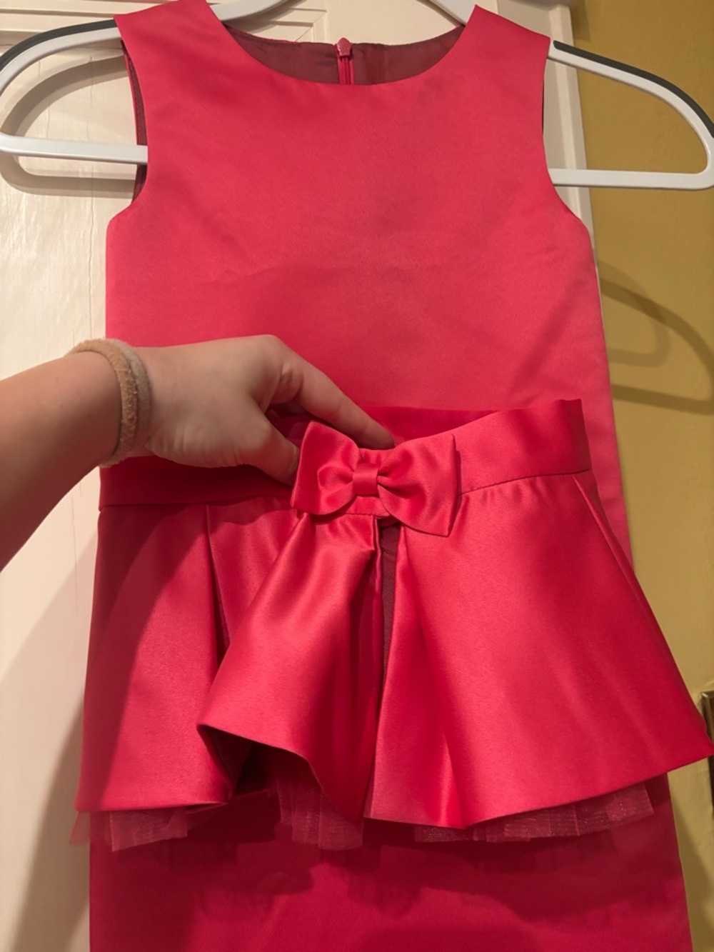 Girls' Pink Satin Peplum Pageant Interview Dress